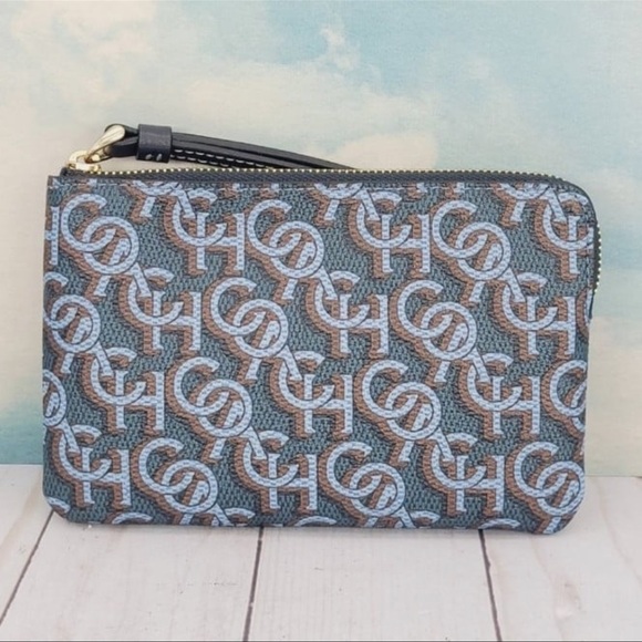NWT Coach Corner Zip Wristlet Navy Blue Monogram - Picture 2 of 10